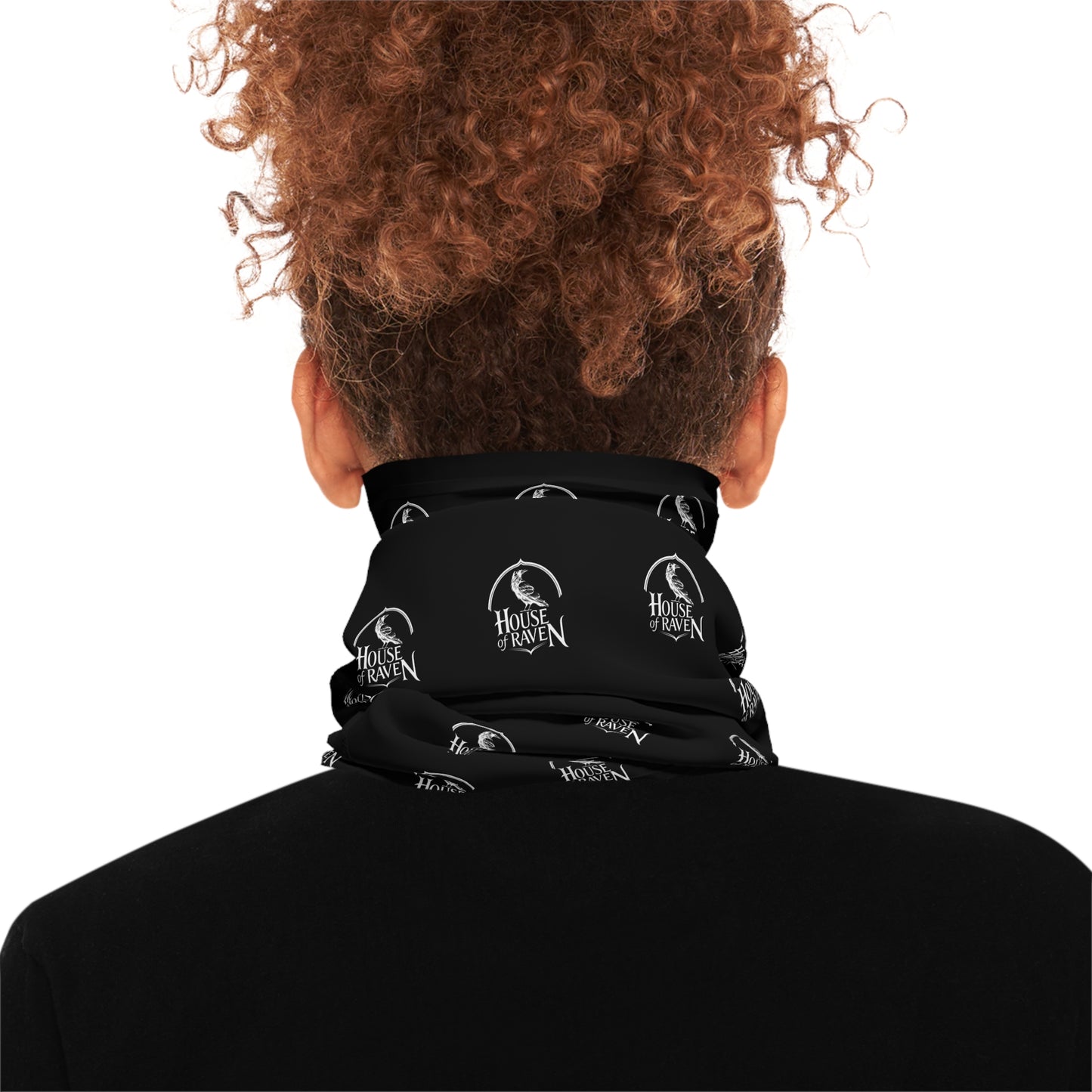 Black Branded Neck Gaiter — Repeating Logo Face Mask & Headband