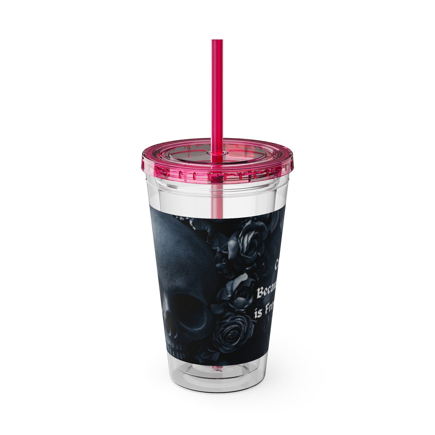 Skull Rose 16oz Tumbler with Straw — Gothic Sunsplash Drink Cup