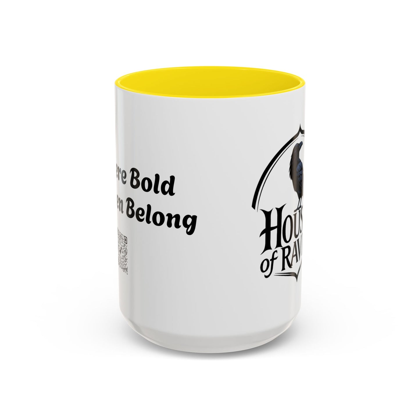 House of Raven Accent Coffee Mug — Black Interior & Handle, Gothic Raven Design (11/15 oz)