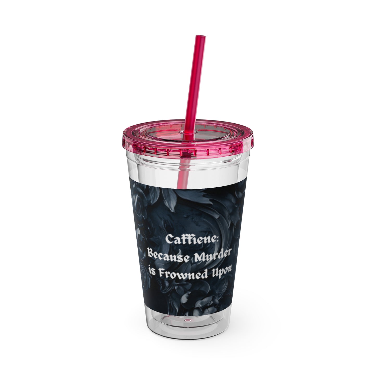 Skull Rose 16oz Tumbler with Straw — Gothic Sunsplash Drink Cup