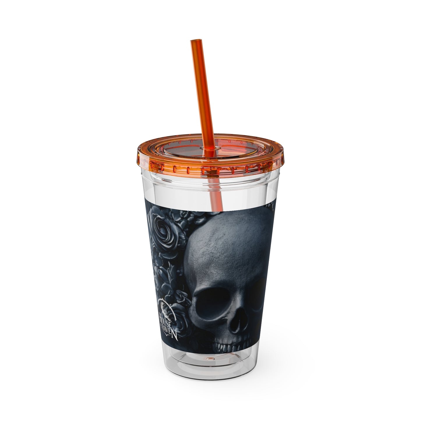 Skull Rose 16oz Tumbler with Straw — Gothic Sunsplash Drink Cup