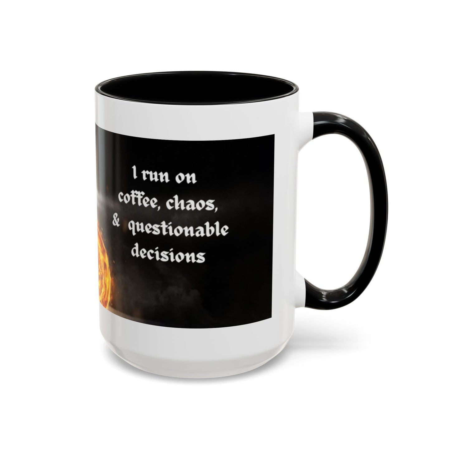Coffee Mug - "I Run on Coffee, Chaos & Questionable Decisions" Flaming Motorcycle Accent Mug
