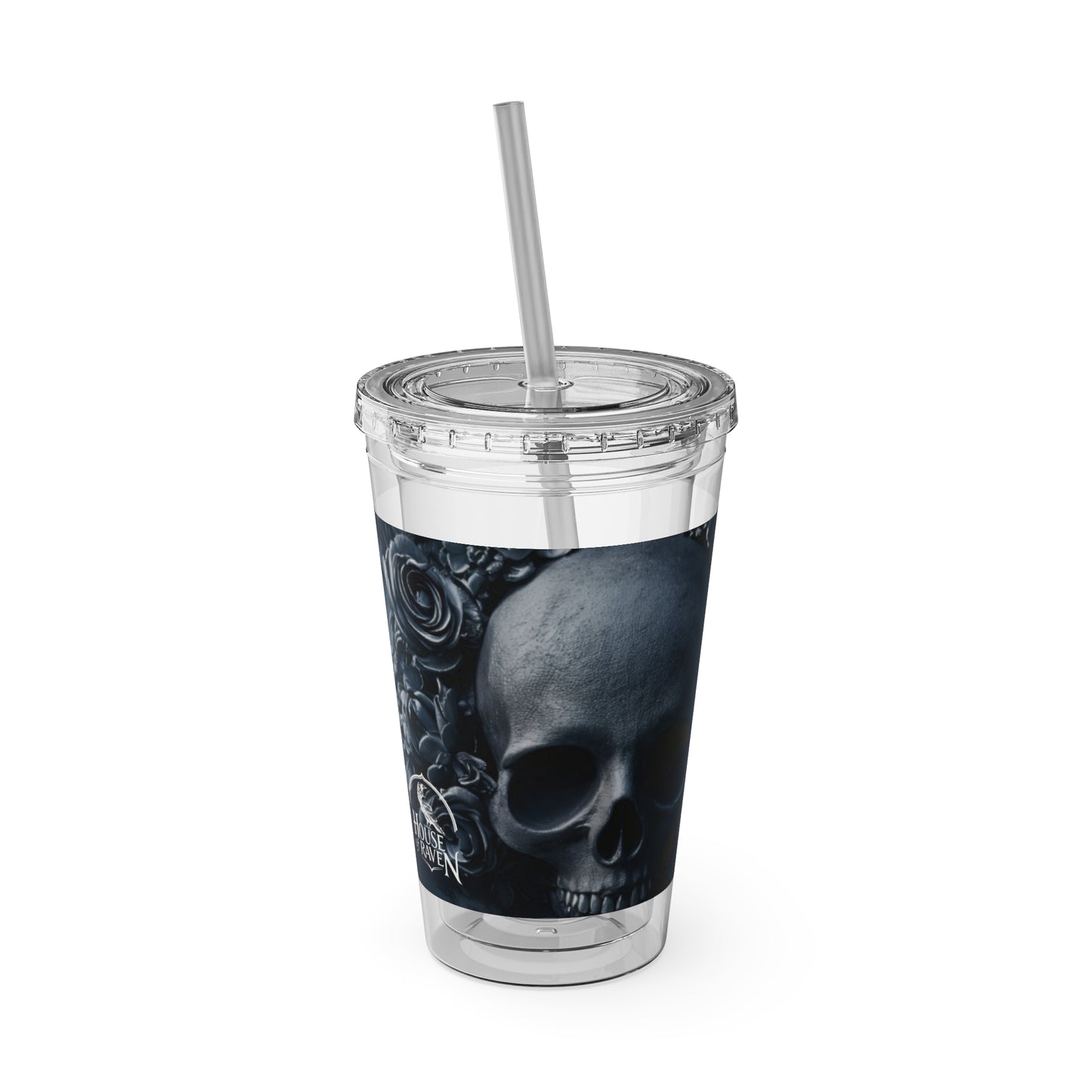 Skull Rose 16oz Tumbler with Straw — Gothic Sunsplash Drink Cup