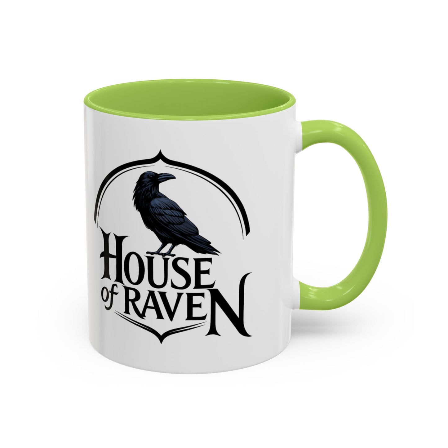 House of Raven Accent Coffee Mug — Black Interior & Handle, Gothic Raven Design (11/15 oz)