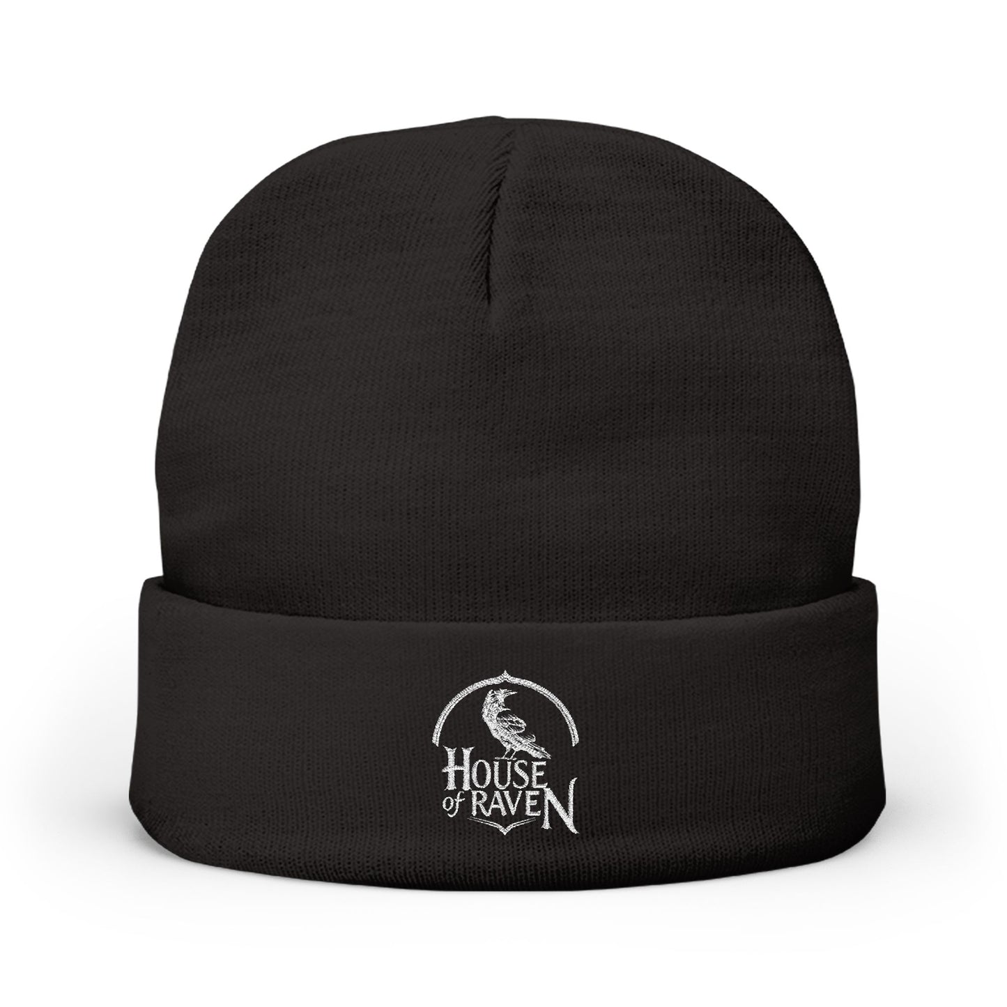 House of Raven Embroidered Knit Beanie - Gothic Raven Logo Winter Hat