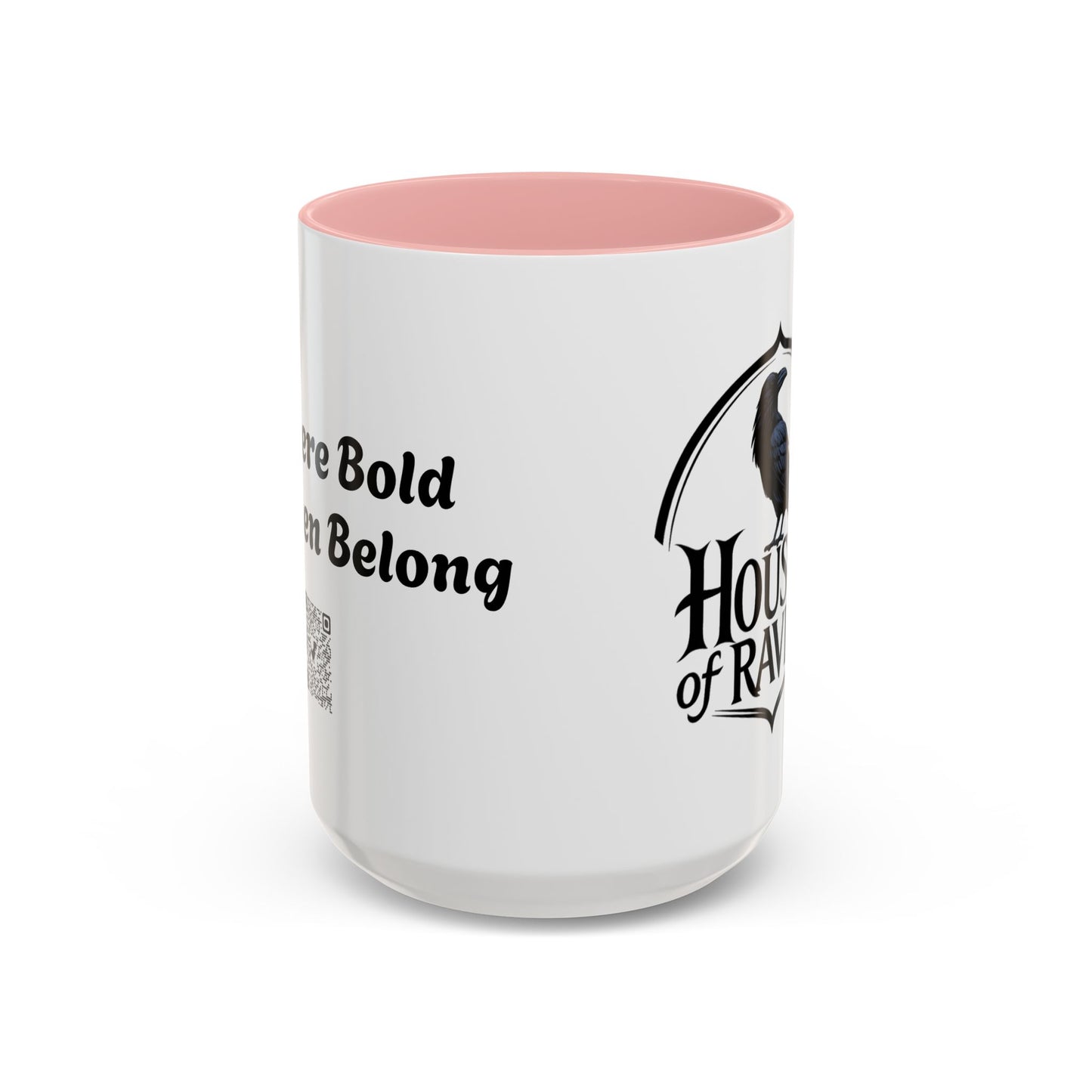 House of Raven Accent Coffee Mug — Black Interior & Handle, Gothic Raven Design (11/15 oz)