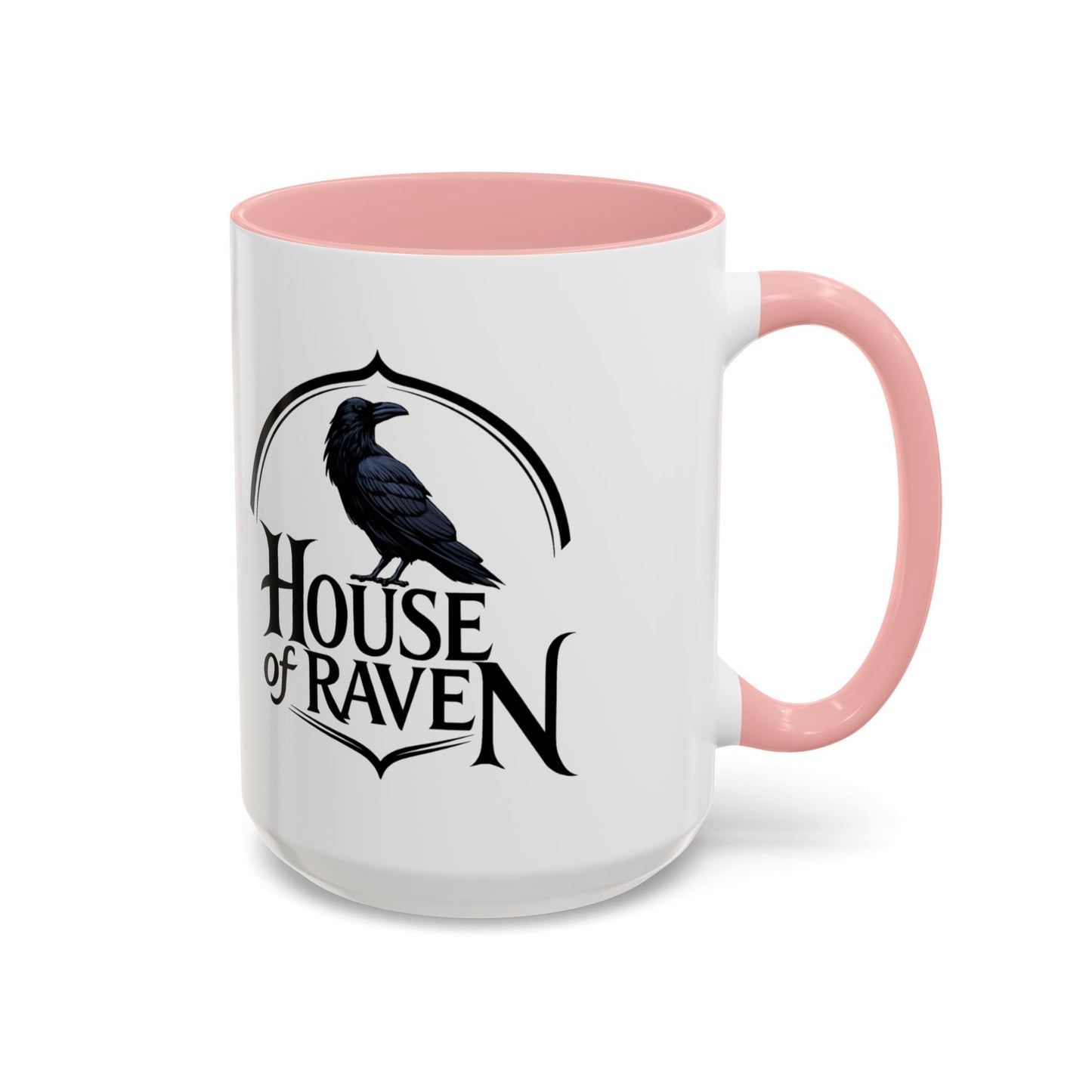 House of Raven Accent Coffee Mug — Black Interior & Handle, Gothic Raven Design (11/15 oz)