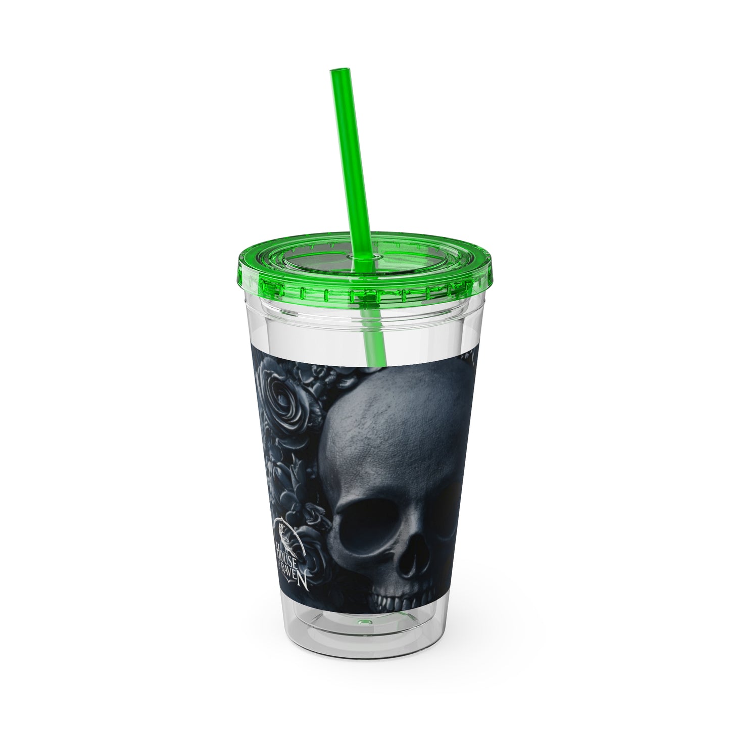 Skull Rose 16oz Tumbler with Straw — Gothic Sunsplash Drink Cup