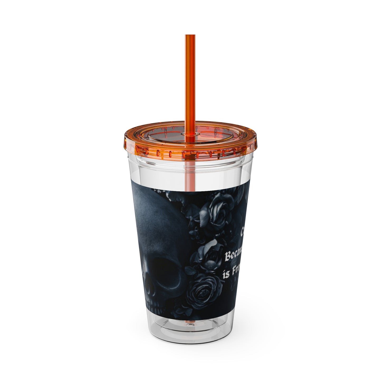 Skull Rose 16oz Tumbler with Straw — Gothic Sunsplash Drink Cup