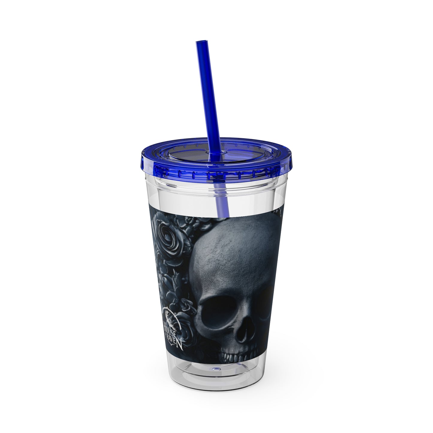 Skull Rose 16oz Tumbler with Straw — Gothic Sunsplash Drink Cup