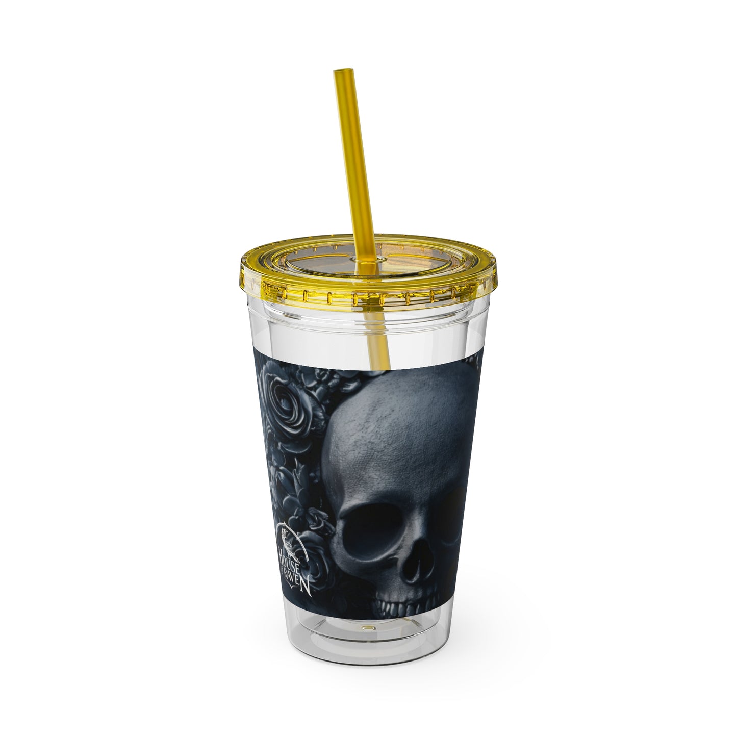 Skull Rose 16oz Tumbler with Straw — Gothic Sunsplash Drink Cup