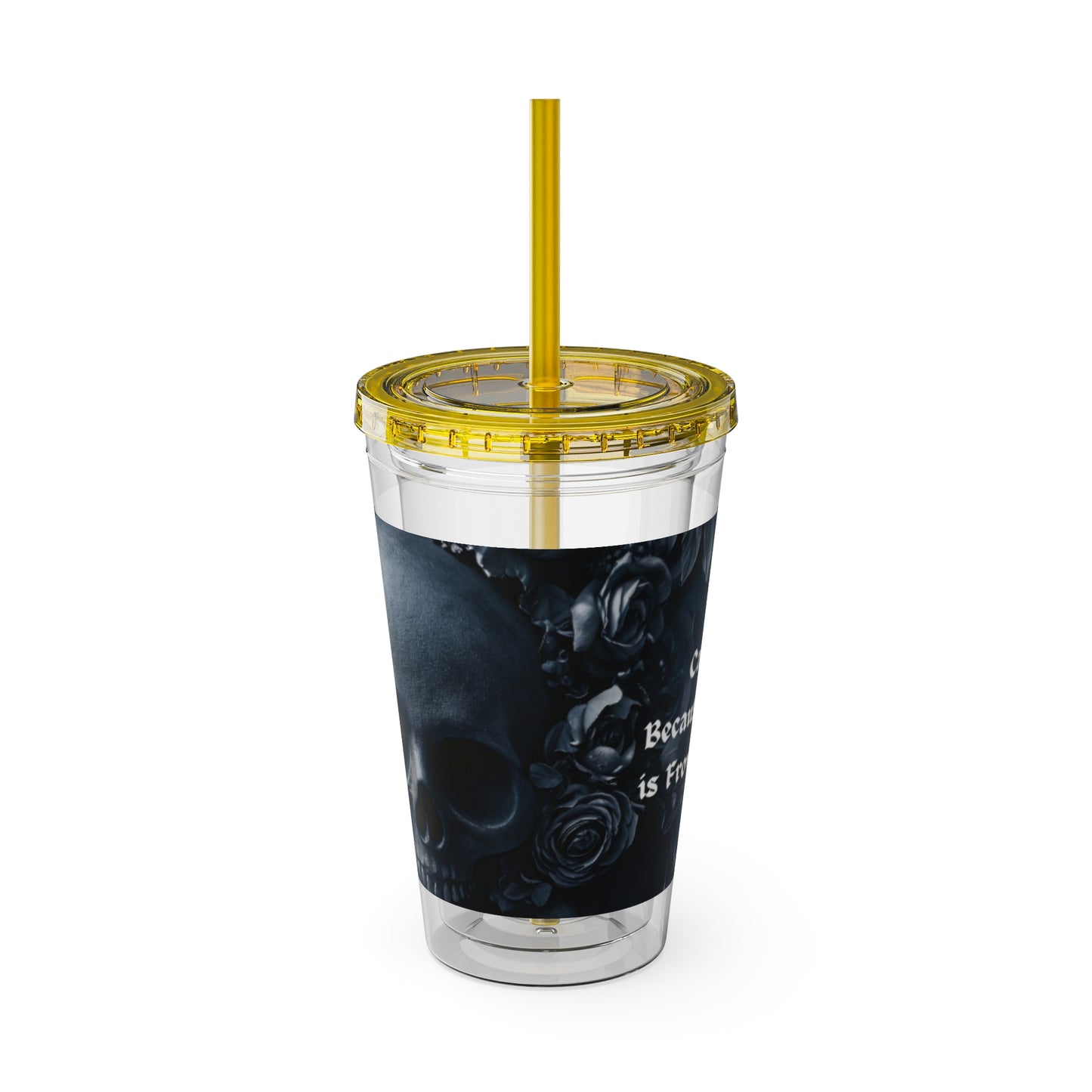 Skull Rose 16oz Tumbler with Straw — Gothic Sunsplash Drink Cup