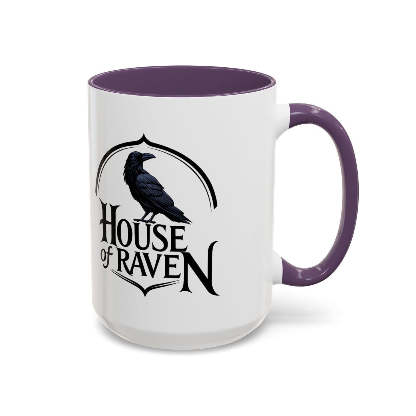 House of Raven Accent Coffee Mug — Black Interior & Handle, Gothic Raven Design (11/15 oz)