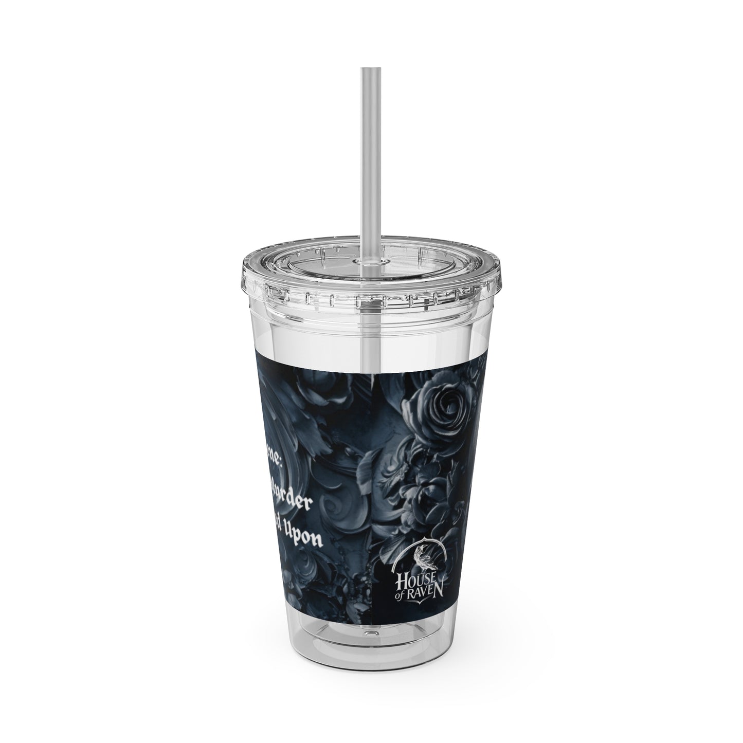 Skull Rose 16oz Tumbler with Straw — Gothic Sunsplash Drink Cup
