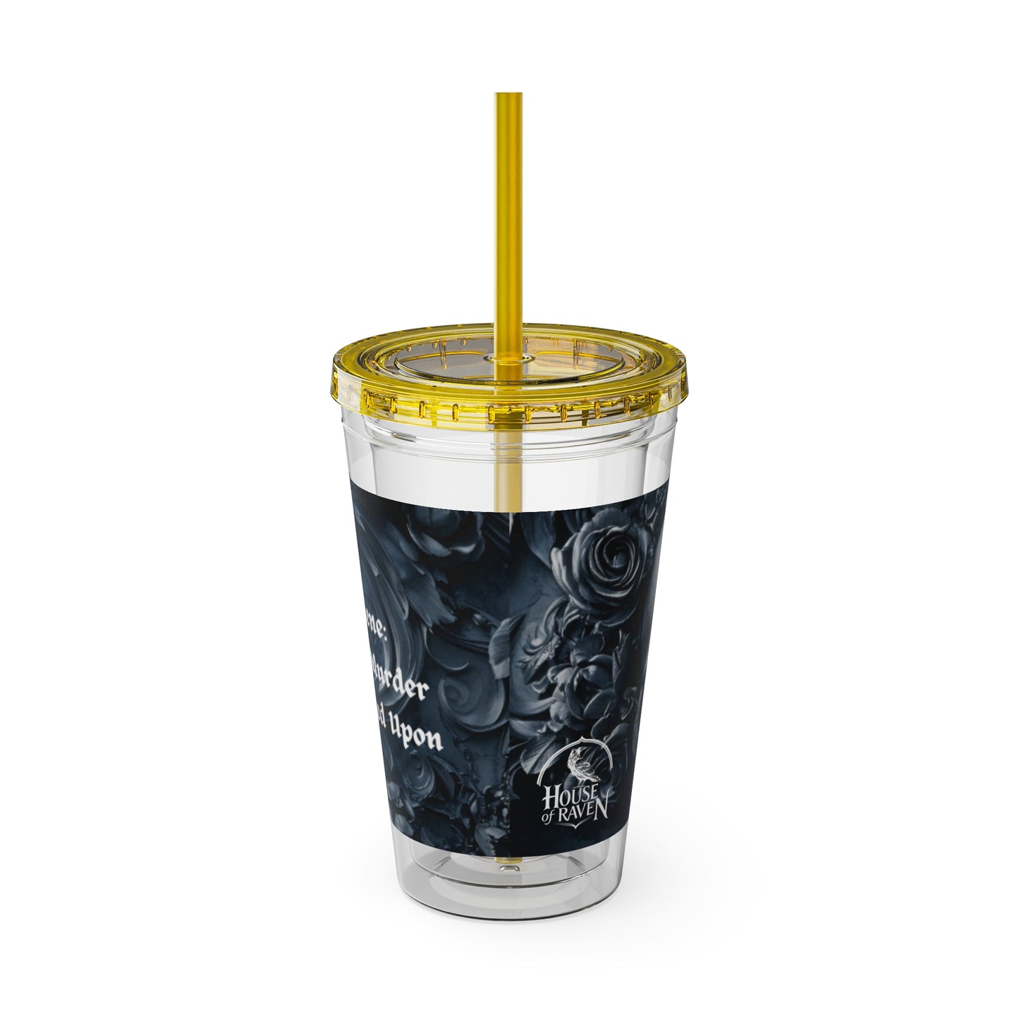 Skull Rose 16oz Tumbler with Straw — Gothic Sunsplash Drink Cup
