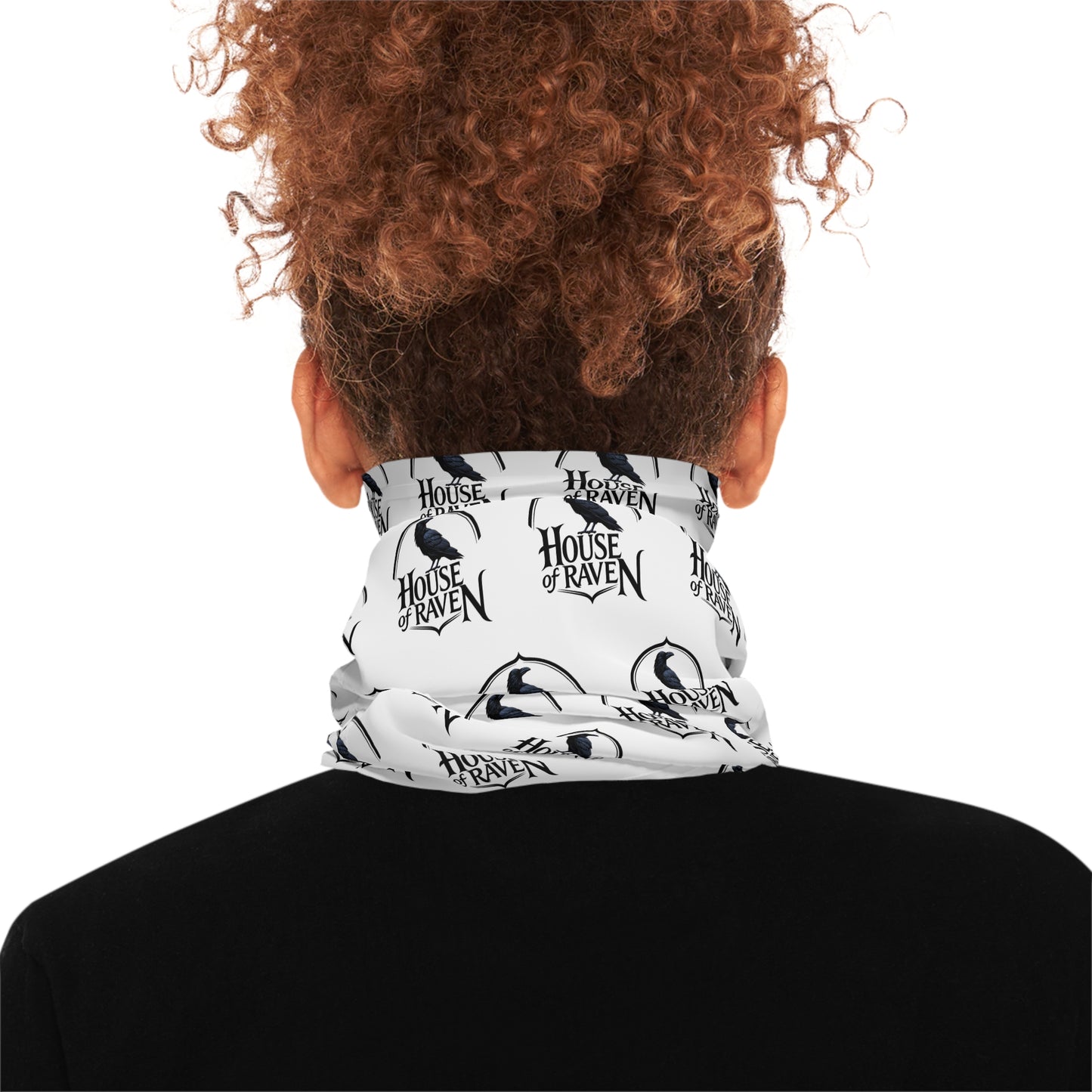 House of Raven Pattern Neck Gaiter — Black & White Repeating Logo Face Mask