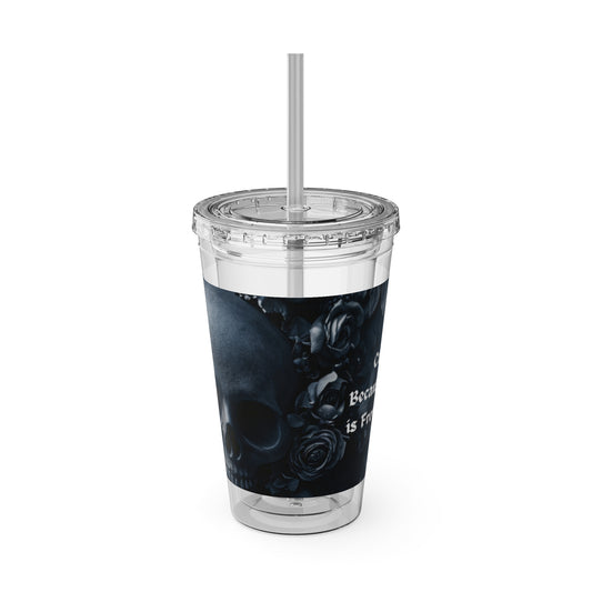 Skull Rose 16oz Tumbler with Straw — Gothic Sunsplash Drink Cup