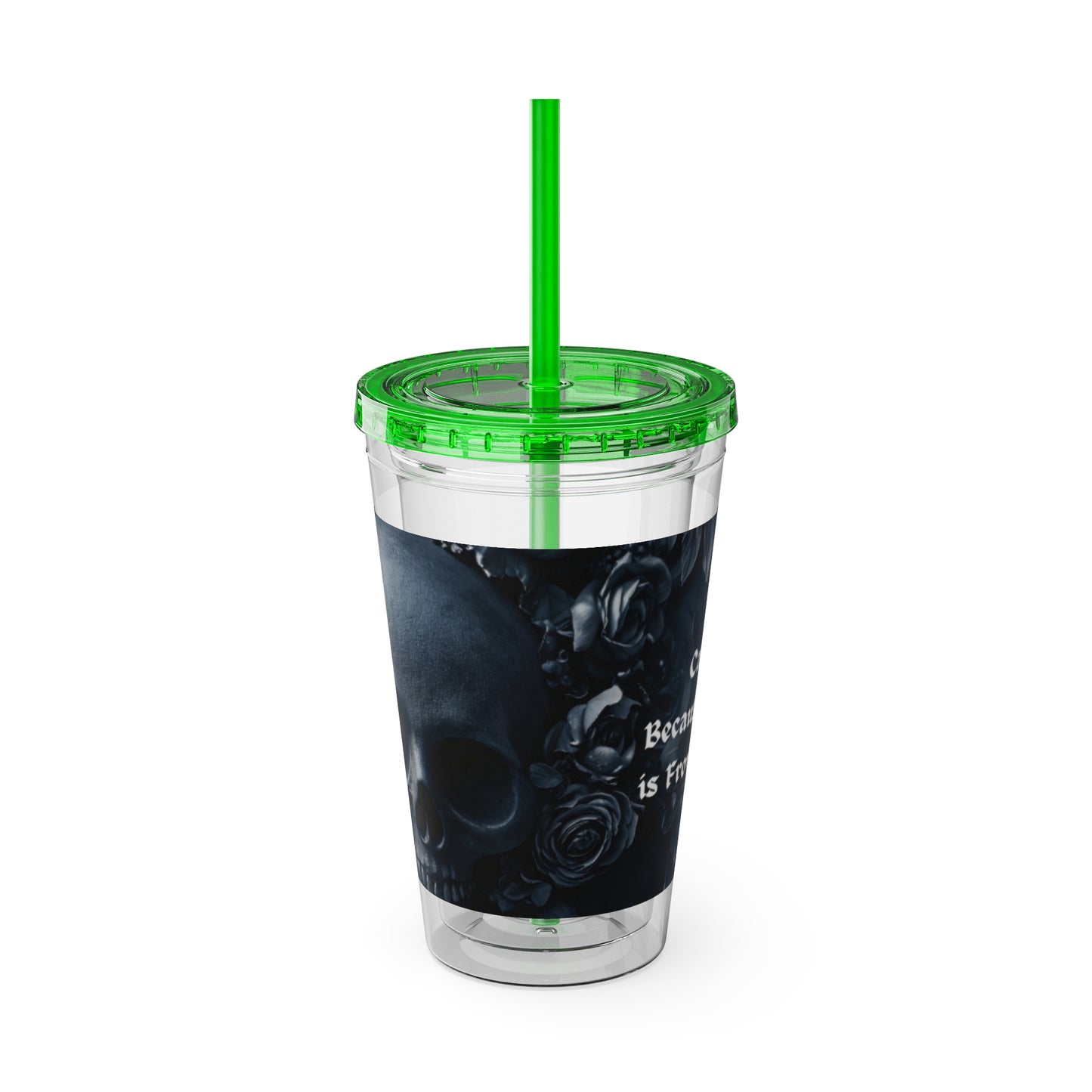 Skull Rose 16oz Tumbler with Straw — Gothic Sunsplash Drink Cup