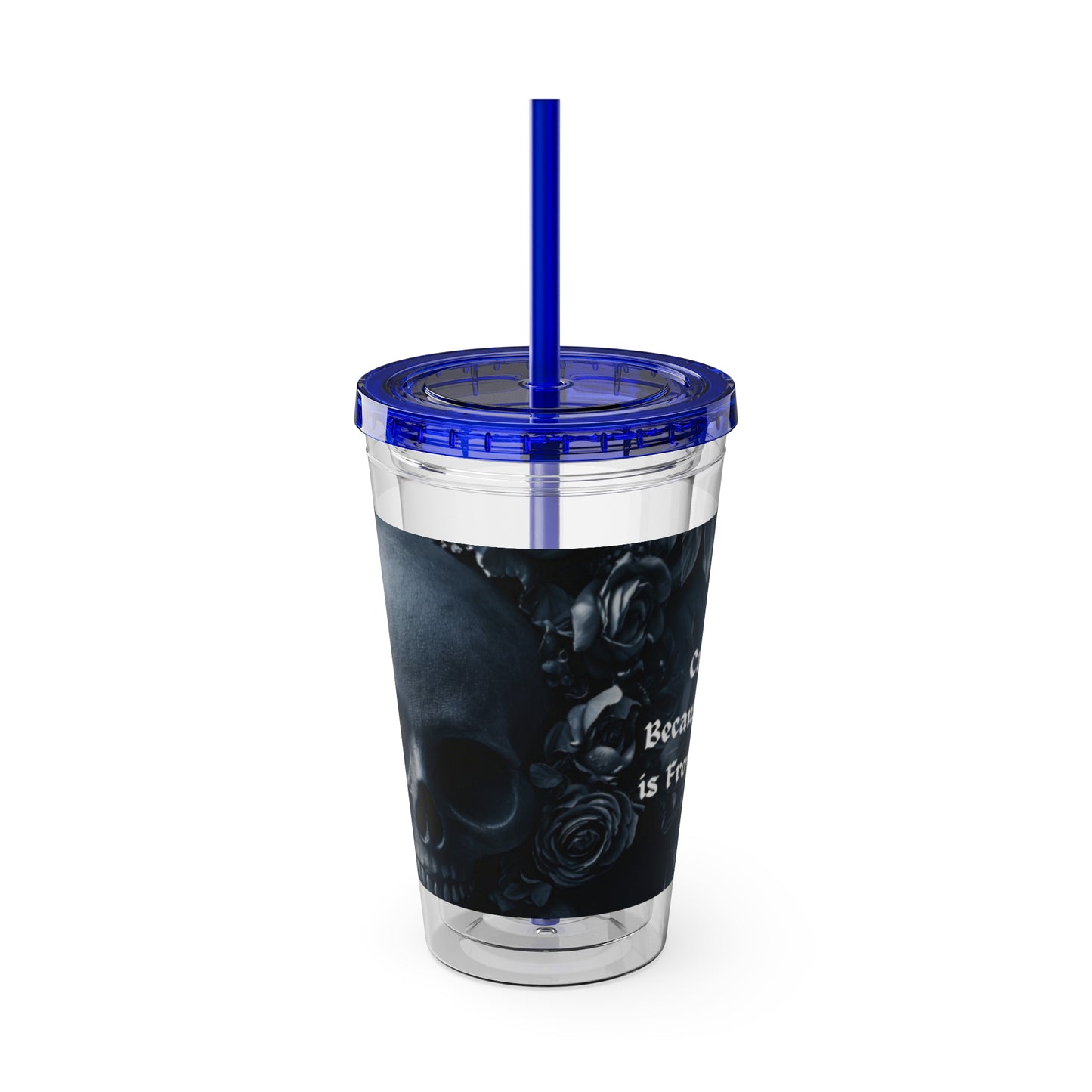 Skull Rose 16oz Tumbler with Straw — Gothic Sunsplash Drink Cup