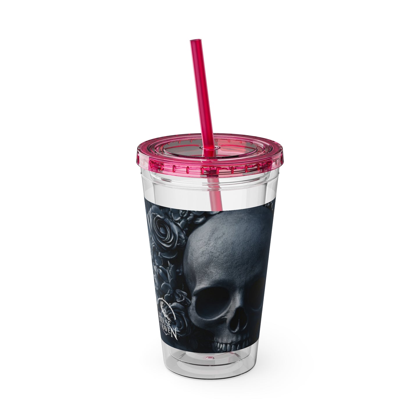 Skull Rose 16oz Tumbler with Straw — Gothic Sunsplash Drink Cup