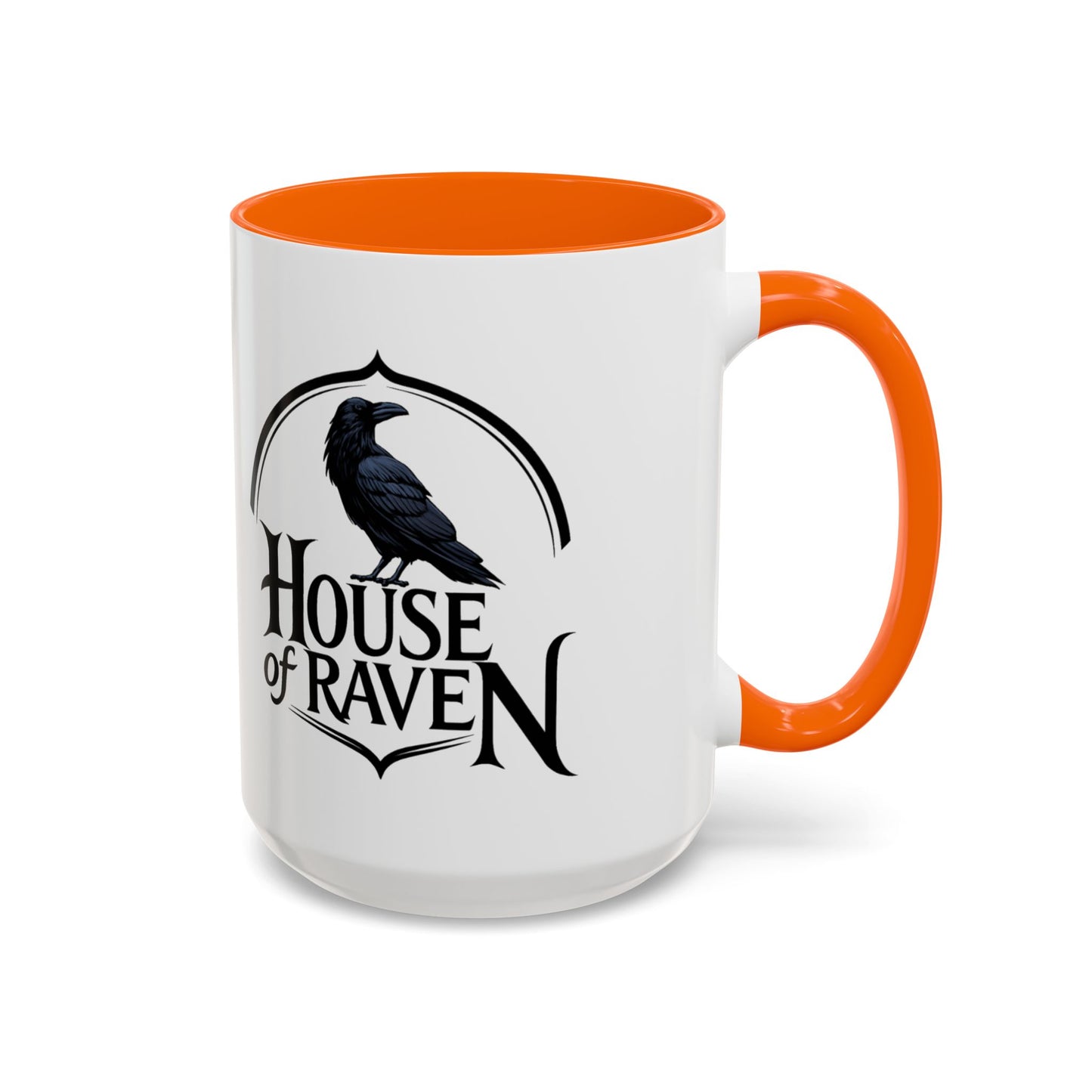 House of Raven Accent Coffee Mug — Black Interior & Handle, Gothic Raven Design (11/15 oz)
