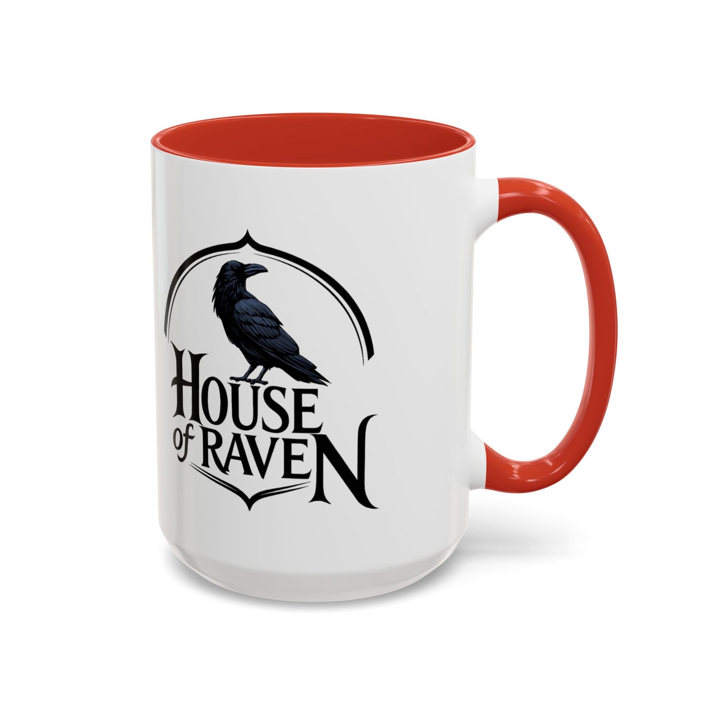 House of Raven Accent Coffee Mug — Black Interior & Handle, Gothic Raven Design (11/15 oz)