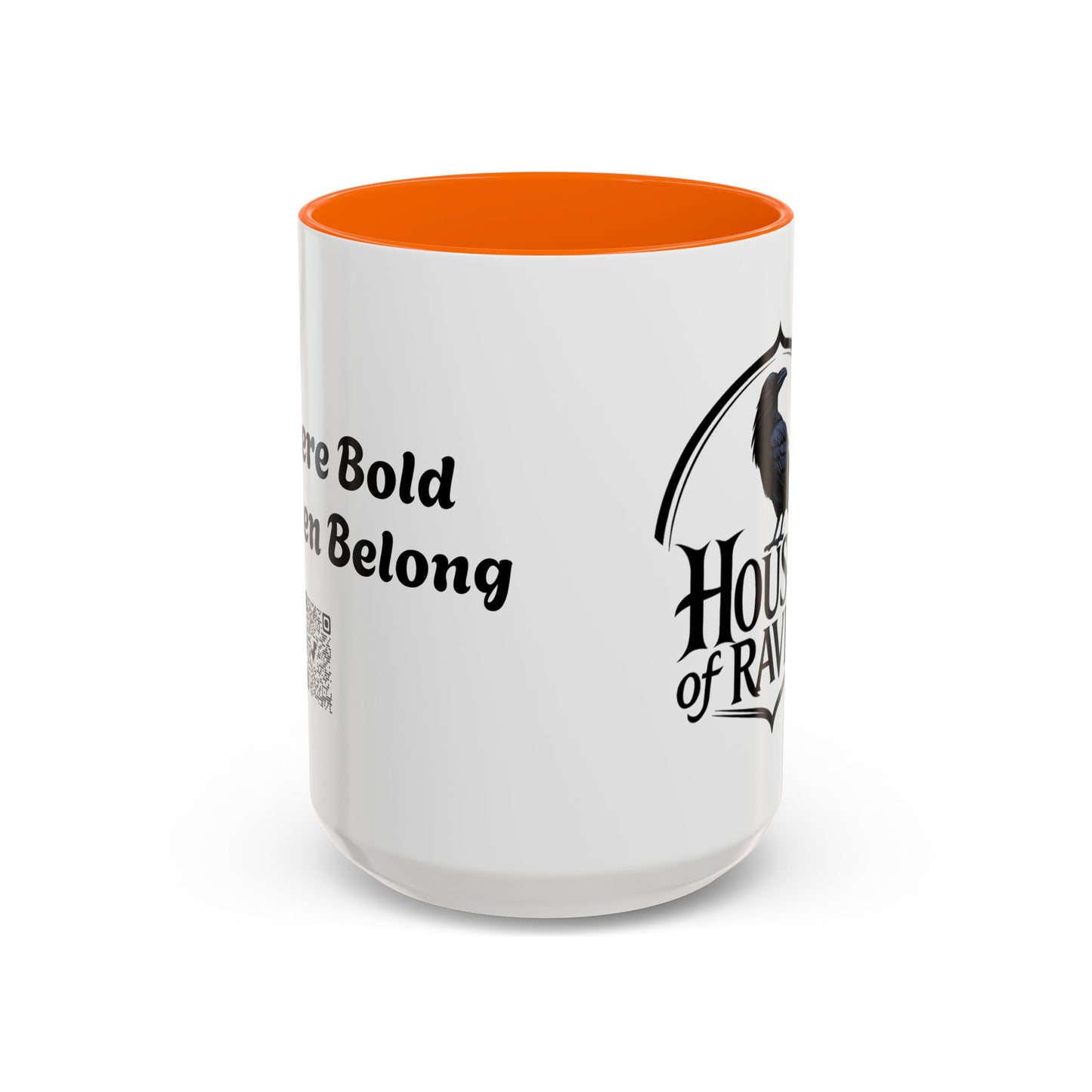 House of Raven Accent Coffee Mug — Black Interior & Handle, Gothic Raven Design (11/15 oz)