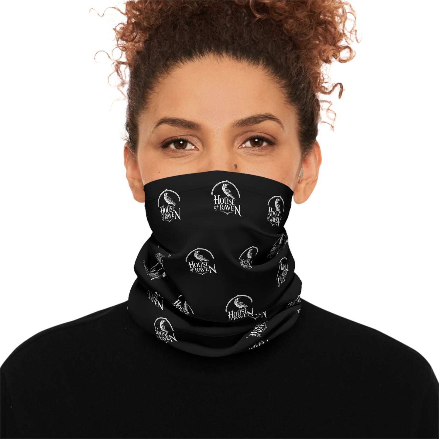 Black Branded Neck Gaiter — Repeating Logo Face Mask & Headband