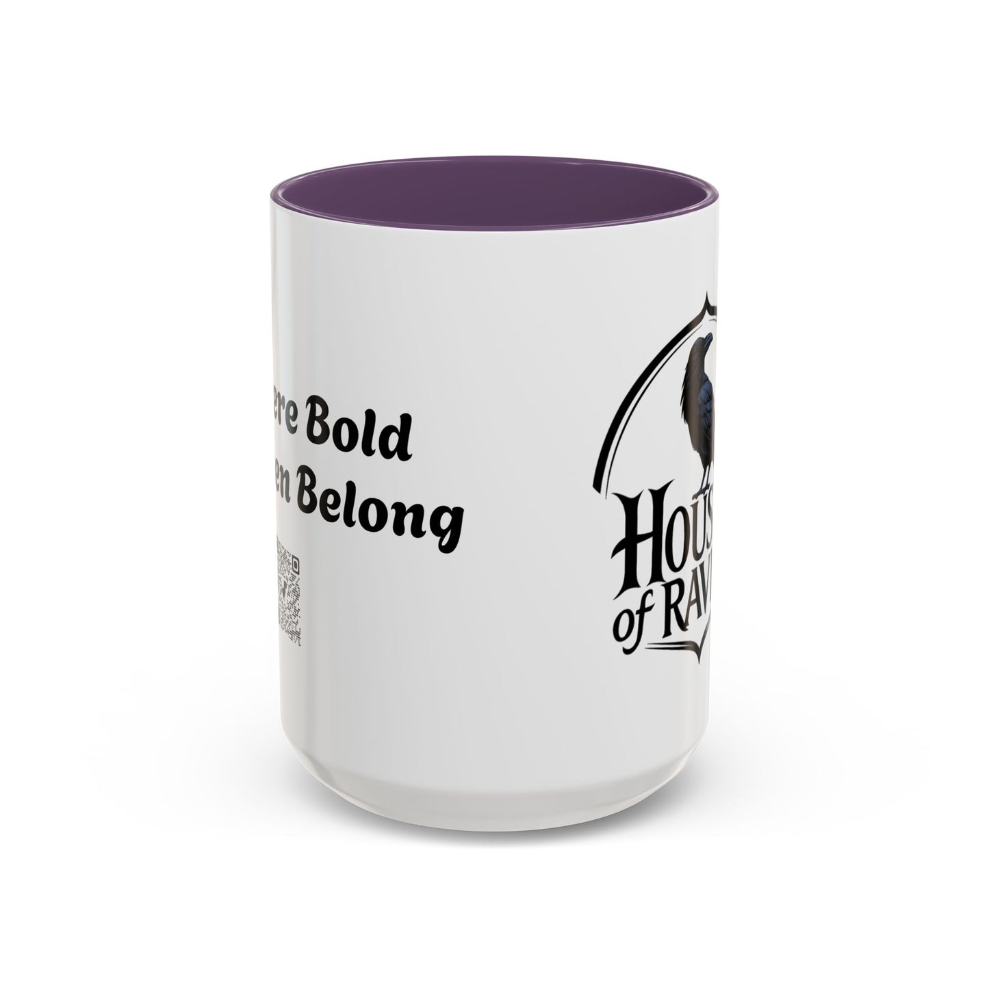 House of Raven Accent Coffee Mug — Black Interior & Handle, Gothic Raven Design (11/15 oz)