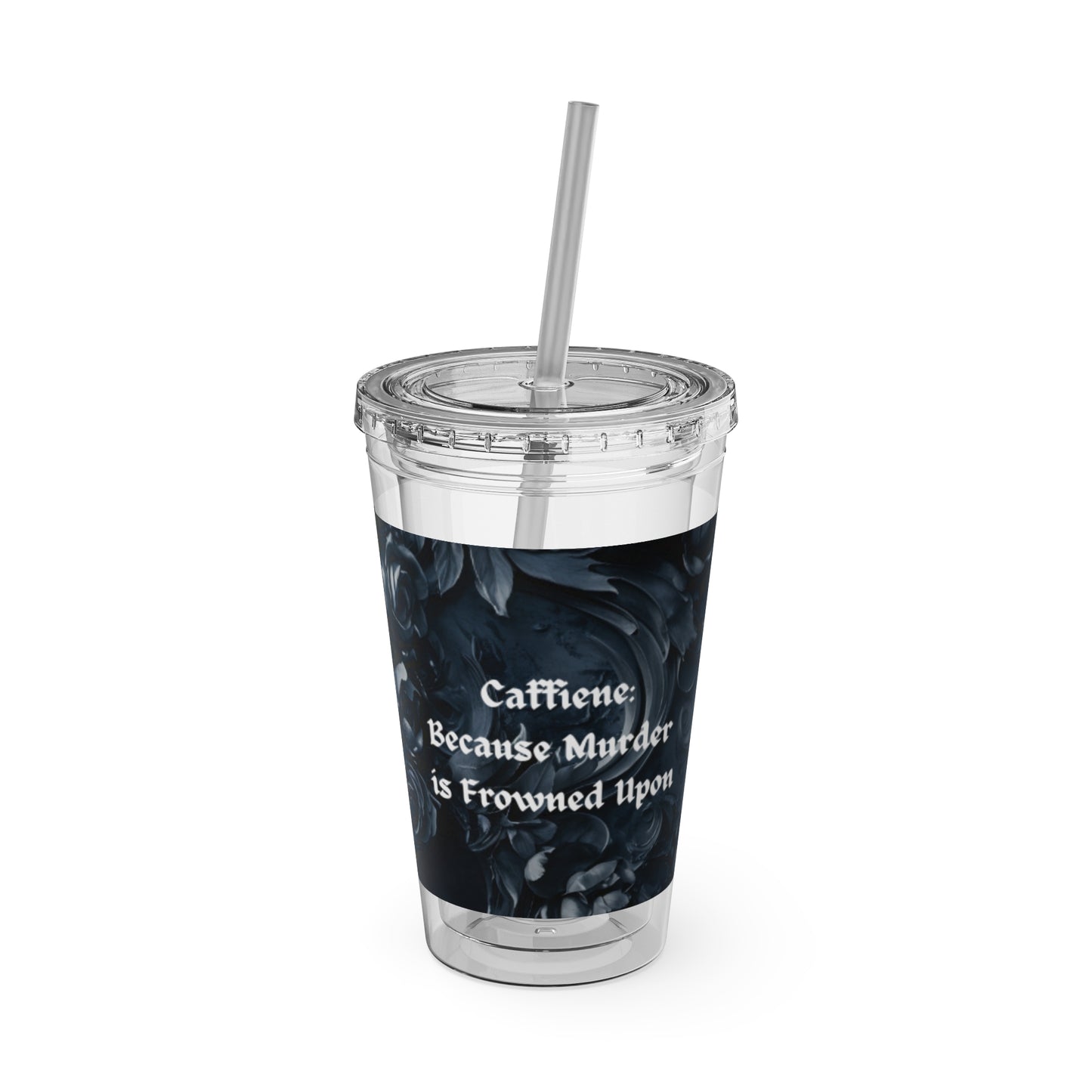 Skull Rose 16oz Tumbler with Straw — Gothic Sunsplash Drink Cup