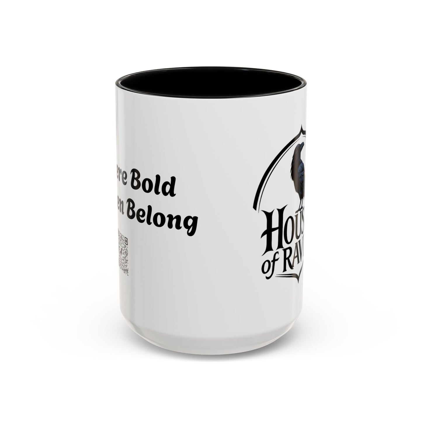 House of Raven Accent Coffee Mug — Black Interior & Handle, Gothic Raven Design (11/15 oz)