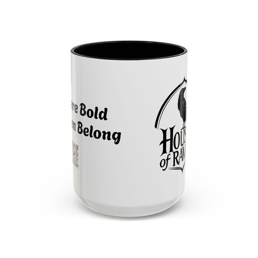 House of Raven Accent Coffee Mug — Black Interior & Handle, Gothic Raven Design (11/15 oz)