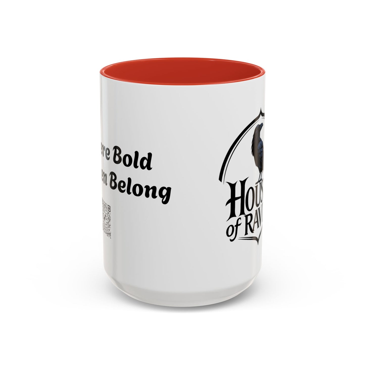 House of Raven Accent Coffee Mug — Black Interior & Handle, Gothic Raven Design (11/15 oz)